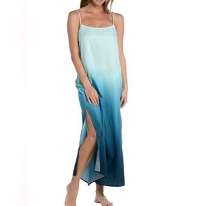 La Blanca Turquoise Ombré Oasis Beach Back-Tie Side-Slit Maxi Dress